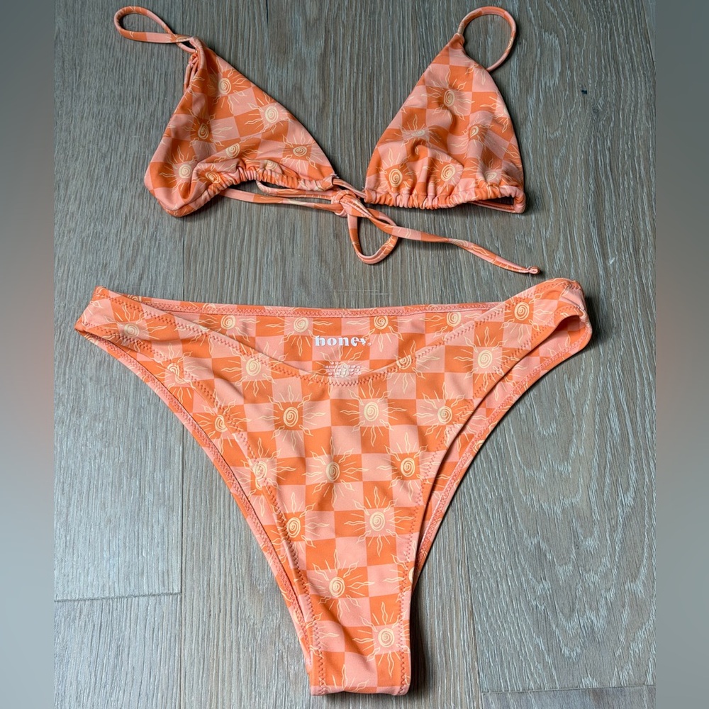 honey swim Orange Sun-Print Bikini Set